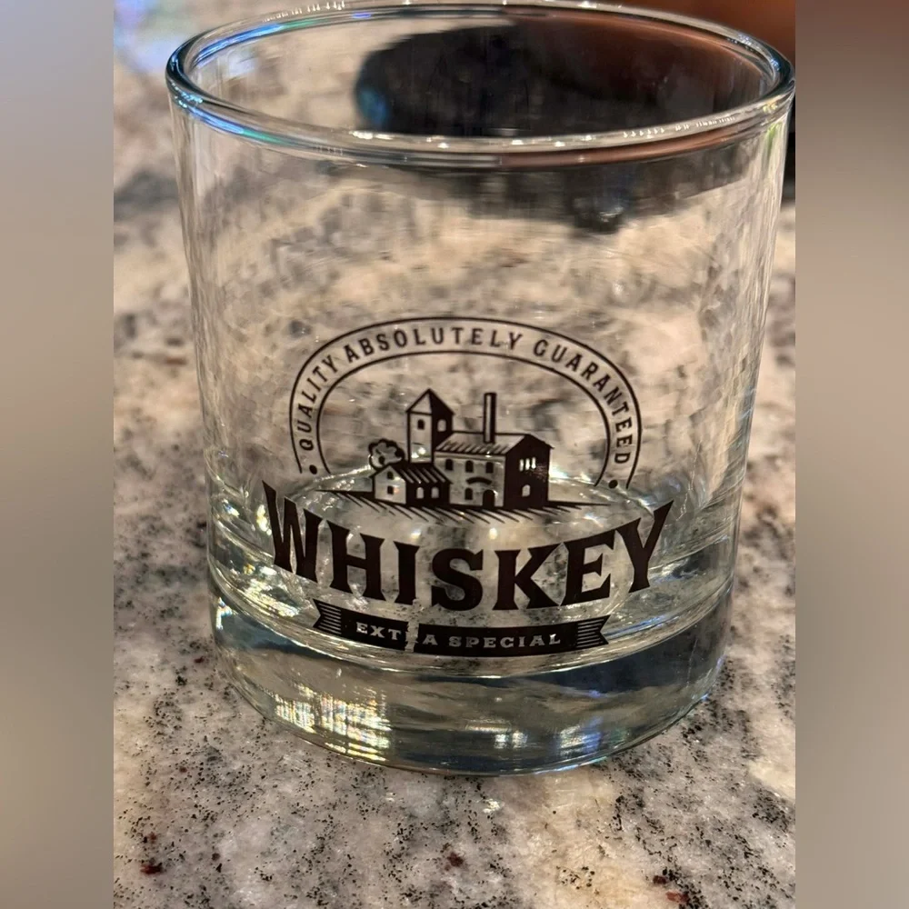 Whiskey Glass with Black Print 4x3 in
